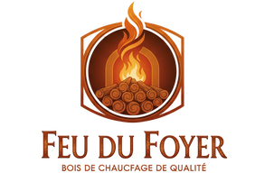 Logo d'une compagnie de vente de bois de chauffage qui s'appelle FEU DU FOYER